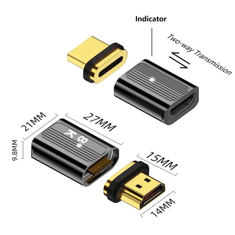 8K 60Hz HDMI Male to HDMI Female Magnetic Adapter (Silver) - Image 3