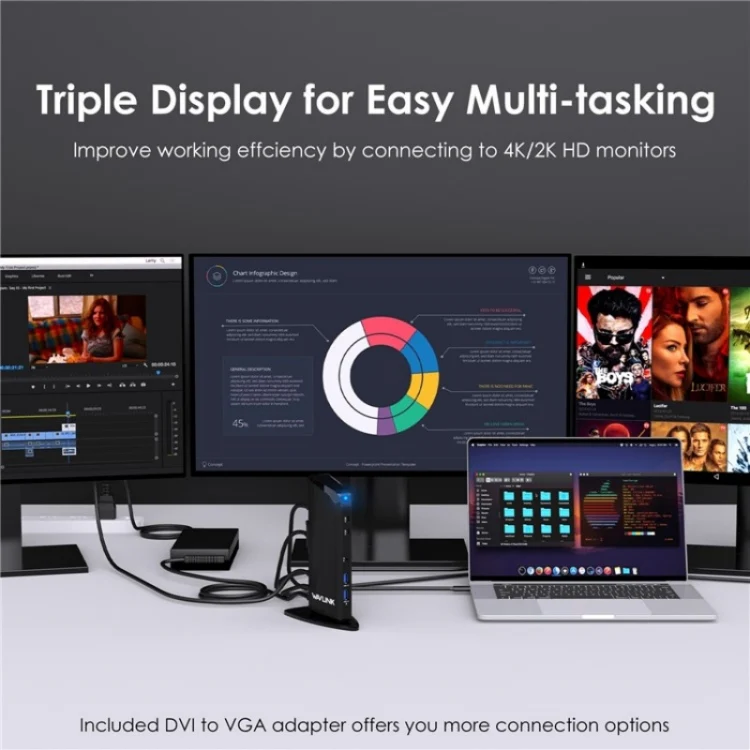 WAVLINK UG39PD1 13 in 1 Type-C Triple Monitors 4K HD Docking Station, Plug:UK Plug - Image 4