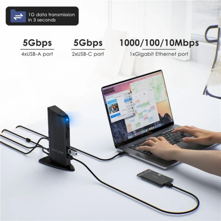 WAVLINK UG39PD1 13 in 1 Type-C Triple Monitors 4K HD Docking Station, Plug:UK Plug - Image 7