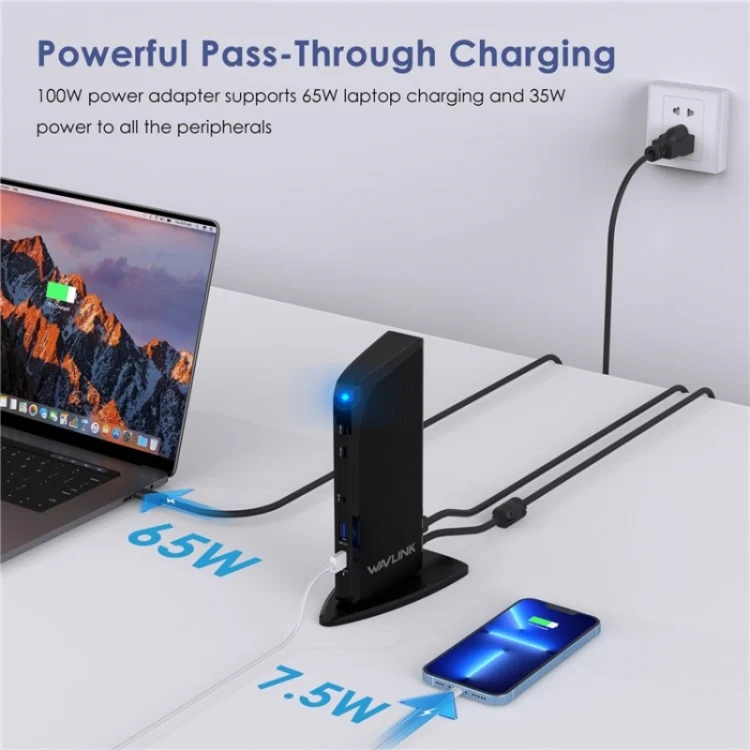 WAVLINK UG39PD1 13 in 1 Type-C Triple Monitors 4K HD Docking Station, Plug:US Plug - Image 6
