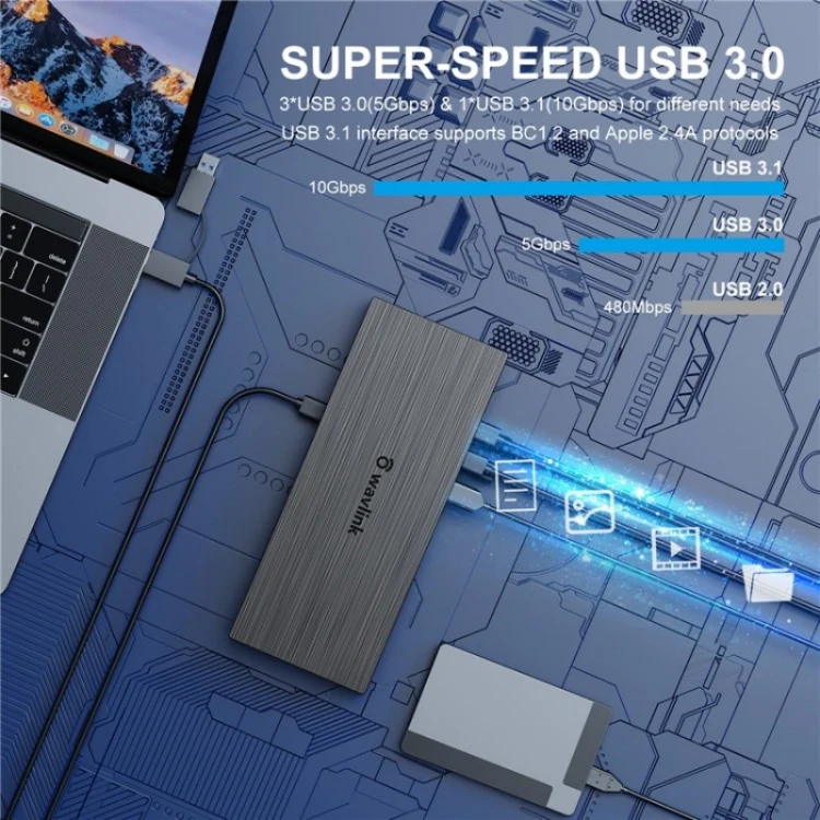 WAVLINK UG69PD8 Pro 18-in-1 DP / HD 5K Quadruple Display USB C Universal Docking Station, Plug:UK Plug - Image 7